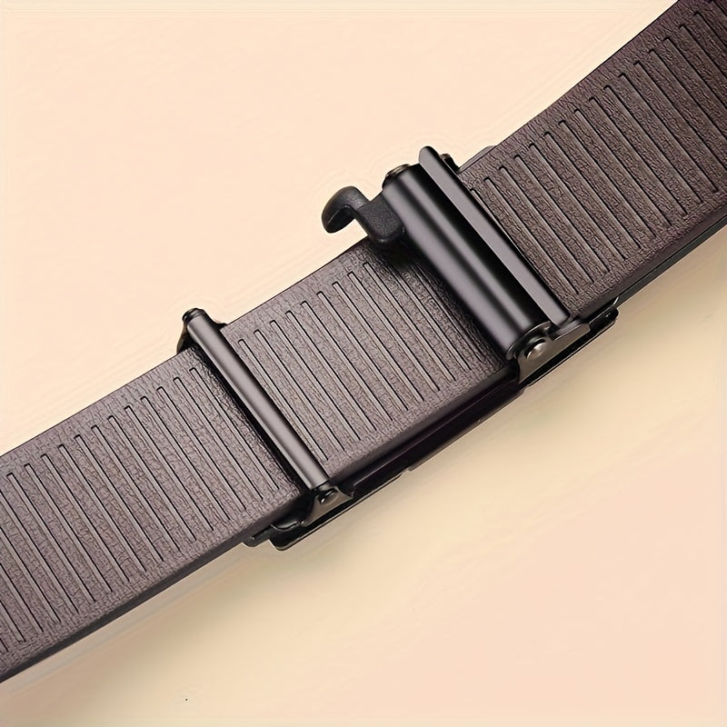 CALVIN Men's Automatic Buckle Belt - Stylish Black PU Leather with Alloy Tip, Business Casual Design for Office and Casual Attire. Perfect Holiday Gift Choice! Modern Accessory Featuring a Durable Clasp – A Must-Have Fashio
