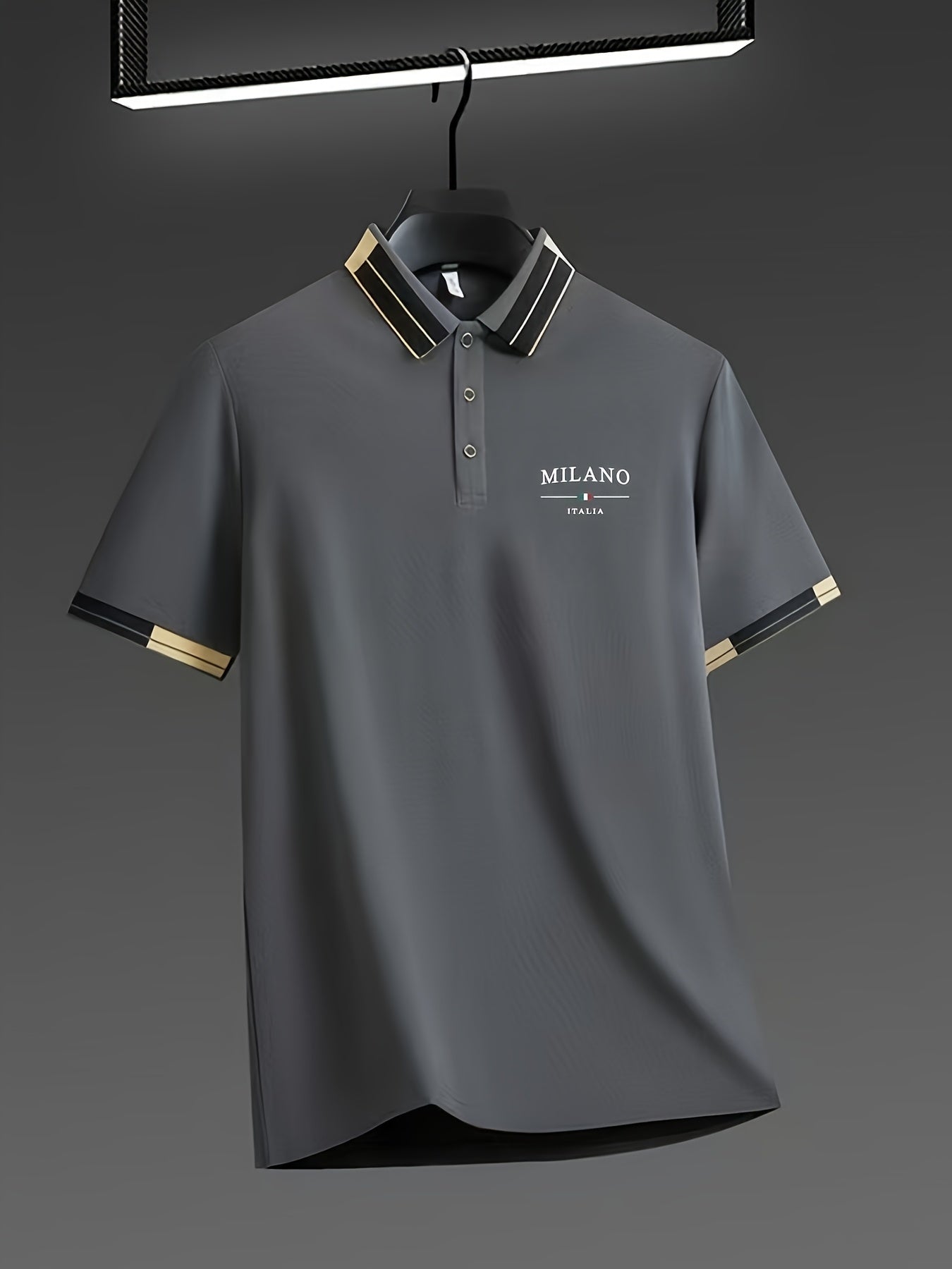Polo léger et doux pour homme avec imprimé « MILANO ITALIA » | Respirant, décontracté et professionnel pour l'été, coupe classique, col boutonné, idéal pour les vacances et l'usage quotidien, design contrasté tendance, tissu doux