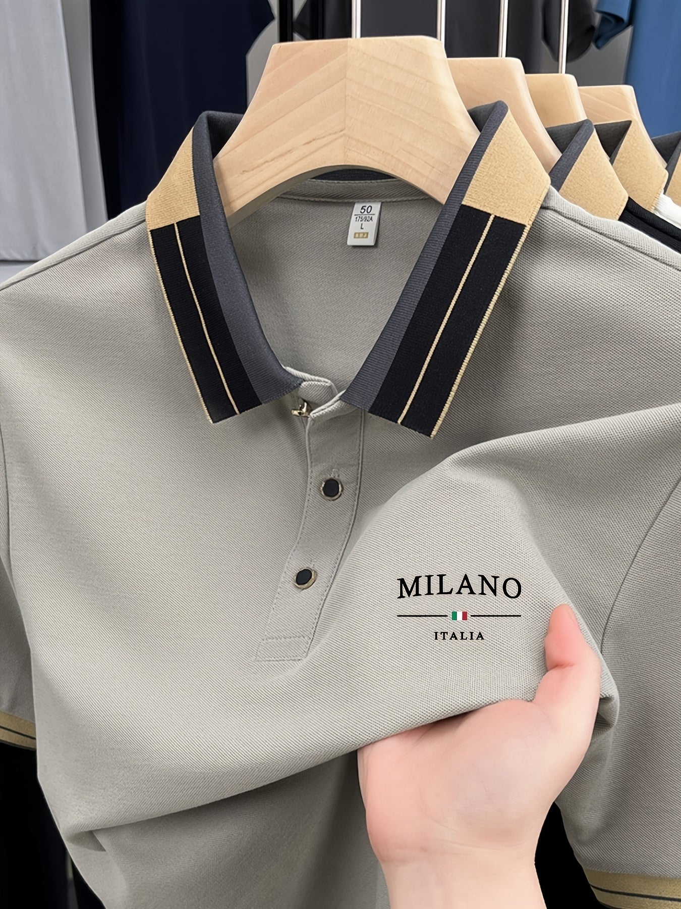 Polo léger et doux pour homme avec imprimé « MILANO ITALIA » | Respirant, décontracté et professionnel pour l'été, coupe classique, col boutonné, idéal pour les vacances et l'usage quotidien, design contrasté tendance, tissu doux