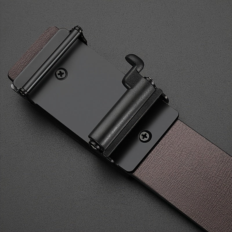 CALVIN Men's Automatic Buckle Belt - Stylish Black PU Leather with Alloy Tip, Business Casual Design for Office and Casual Attire. Perfect Holiday Gift Choice! Modern Accessory Featuring a Durable Clasp – A Must-Have Fashio