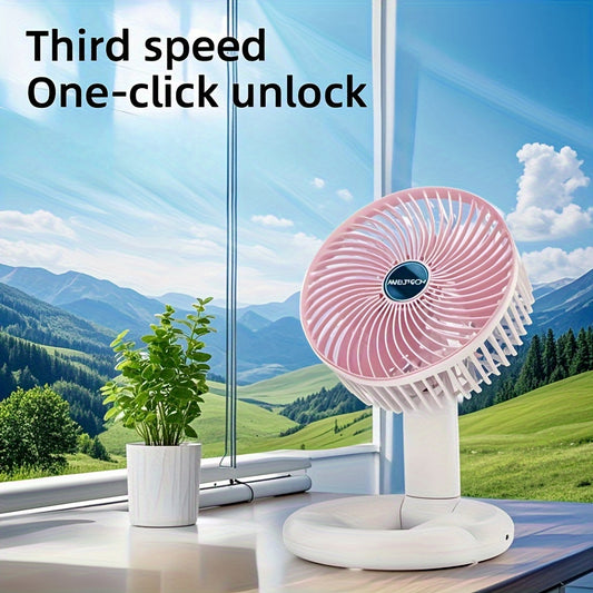 Tragbarer USB-Mini-Tischventilator mit U-förmigem Fuß und Lithiumbatterie – Leiser Betrieb, über USB aufladbarer Kühlventilator für drinnen/draußen, persönliches Kühlgerät für Nachttisch, Büro, Camping – USB-Ladeventilator, Knopfsteuerung