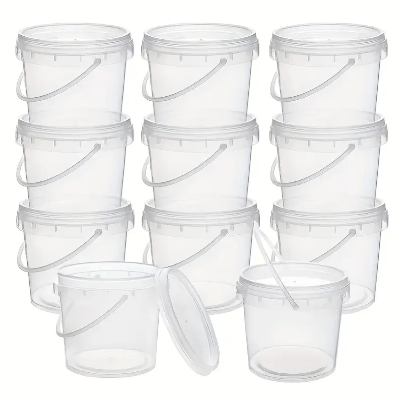 20pcs (10pcs Bucket +10pcs Lid) Clear Food-Grade Plastic Bucket with Handle - High Temperature Resistant for Sauces, Pickles, Lures, Etc. - Durable, Transparent Storage Solution for Homes And Restaurants