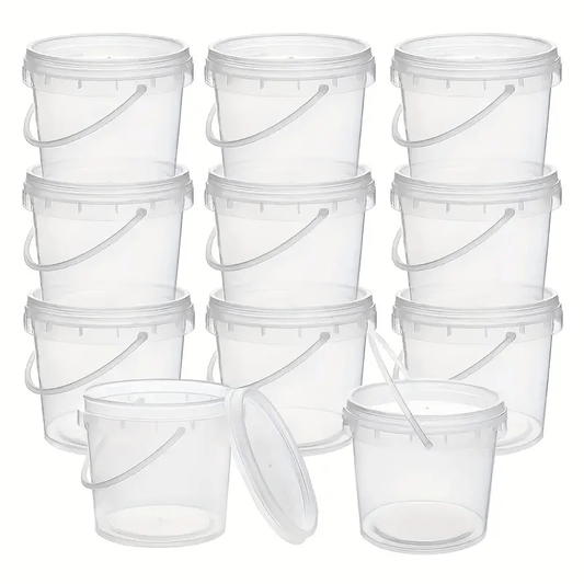 20pcs (10pcs Bucket +10pcs Lid) Clear Food-Grade Plastic Bucket with Handle - High Temperature Resistant for Sauces, Pickles, Lures, Etc. - Durable, Transparent Storage Solution for Homes And Restaurants