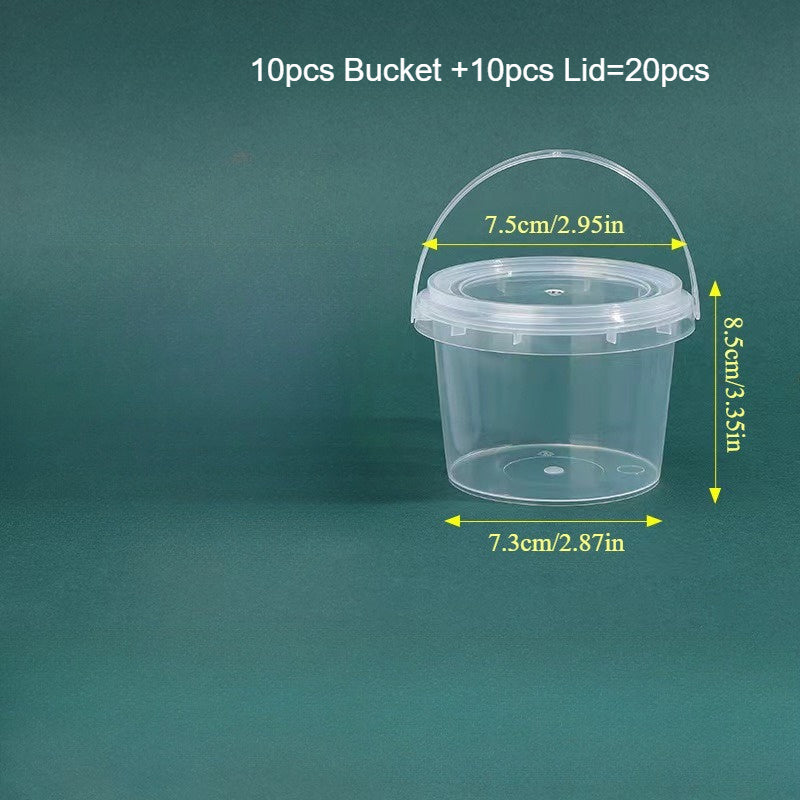 20pcs (10pcs Bucket +10pcs Lid) Clear Food-Grade Plastic Bucket with Handle - High Temperature Resistant for Sauces, Pickles, Lures, Etc. - Durable, Transparent Storage Solution for Homes And Restaurants