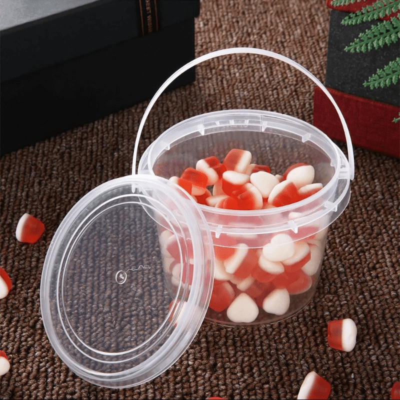 20pcs (10pcs Bucket +10pcs Lid) Clear Food-Grade Plastic Bucket with Handle - High Temperature Resistant for Sauces, Pickles, Lures, Etc. - Durable, Transparent Storage Solution for Homes And Restaurants