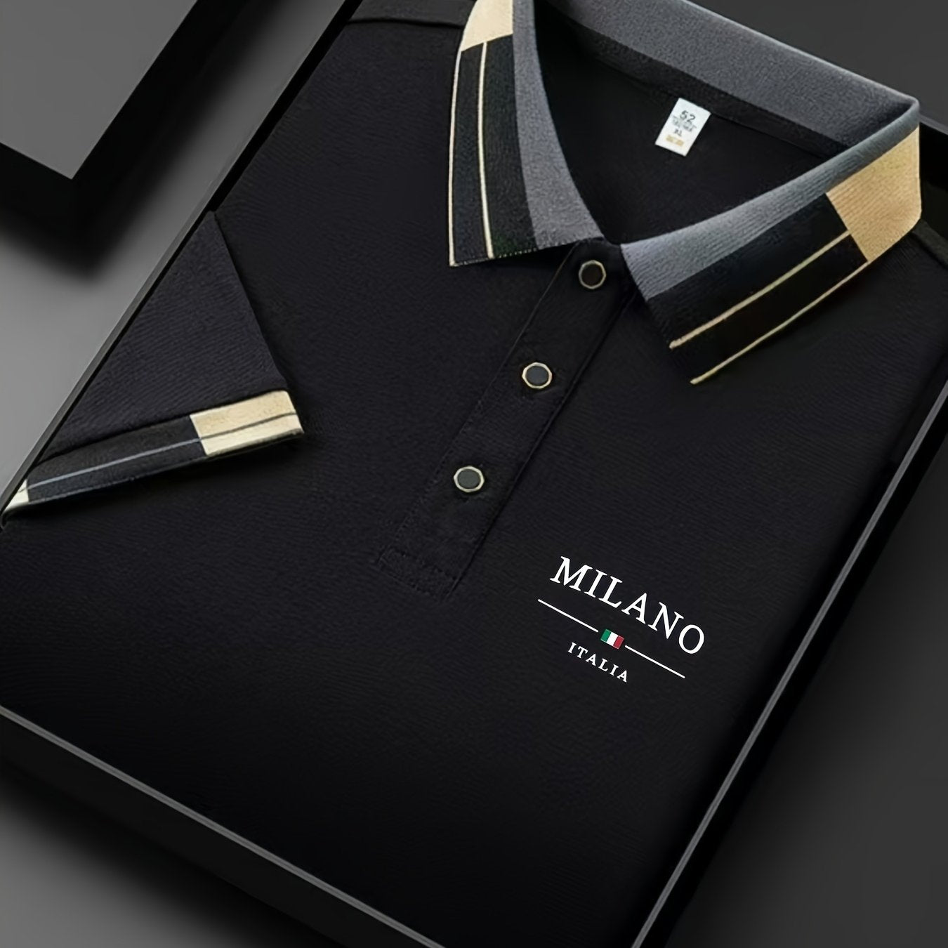 Polo léger et doux pour homme avec imprimé « MILANO ITALIA » | Respirant, décontracté et professionnel pour l'été, coupe classique, col boutonné, idéal pour les vacances et l'usage quotidien, design contrasté tendance, tissu doux