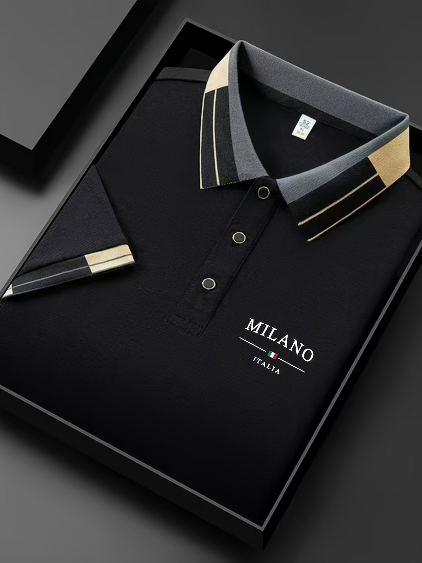 Polo léger et doux pour homme avec imprimé « MILANO ITALIA » | Respirant, décontracté et professionnel pour l'été, coupe classique, col boutonné, idéal pour les vacances et l'usage quotidien, design contrasté tendance, tissu doux