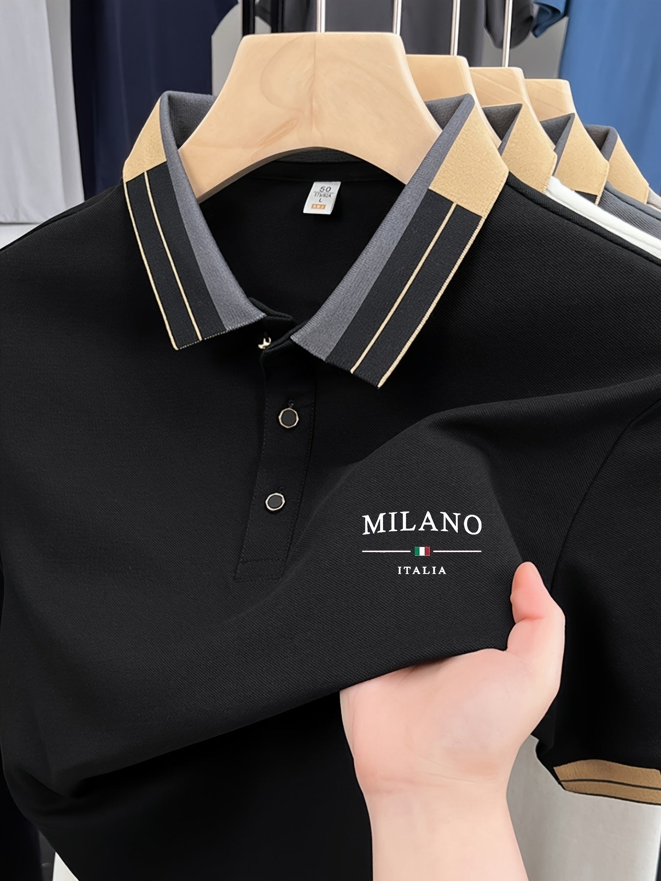 Polo léger et doux pour homme avec imprimé « MILANO ITALIA » | Respirant, décontracté et professionnel pour l'été, coupe classique, col boutonné, idéal pour les vacances et l'usage quotidien, design contrasté tendance, tissu doux