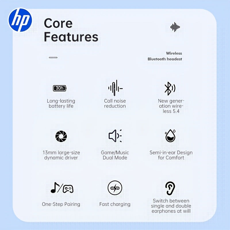 HP Wireless Earbuds Offer a Long 30-Hour Standby Time, Feature Noise Reduction, And Provide a Comfortable Fit for Everyone. They Include Touch Controls And Deliver High-Fidelity Sound with Crystal-Clear Calls