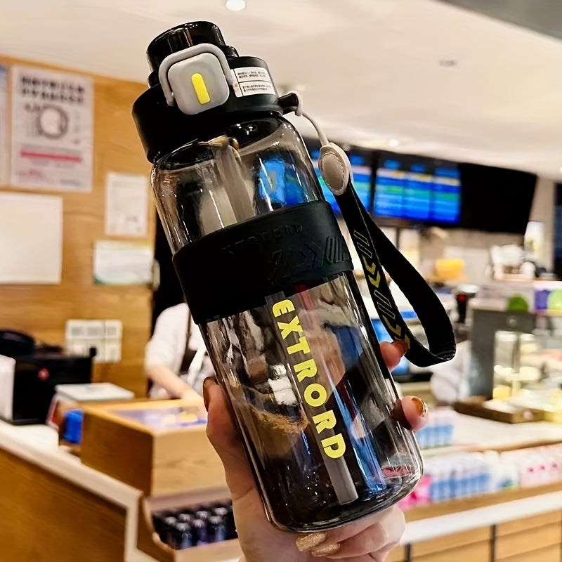 Bouteille d'eau en plastique à paille double et grande capacité pour l'extérieur, adaptée au sport, au fitness, aux étudiants, aux voyages, aux festivals et aux fêtes, facile à transporter.