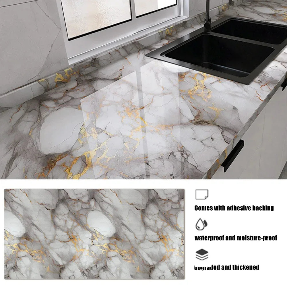40cm wide marble pattern wall sticker, waterproof stain-resistant oil-resistant PVC self-adhesive wallpaper kitchen wall sticker