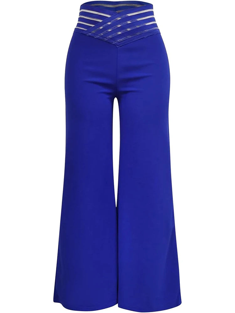 Pantalon évasé ample pour femme 2024, décontracté, croisé, en maille transparente, taille haute, streetwear Y2k, élégant, pour le travail