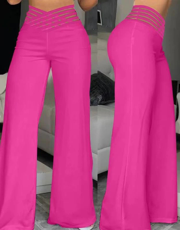 Pantalon évasé ample pour femme 2024, décontracté, croisé, en maille transparente, taille haute, streetwear Y2k, élégant, pour le travail
