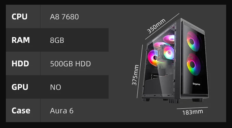 Aotesier Gaming PC A8 7680/ 8G/16G RAM 120G/500G SSD Windows 10 Pro Key Assembly Machine Cheap Gaming Desktop pc Computer gamer