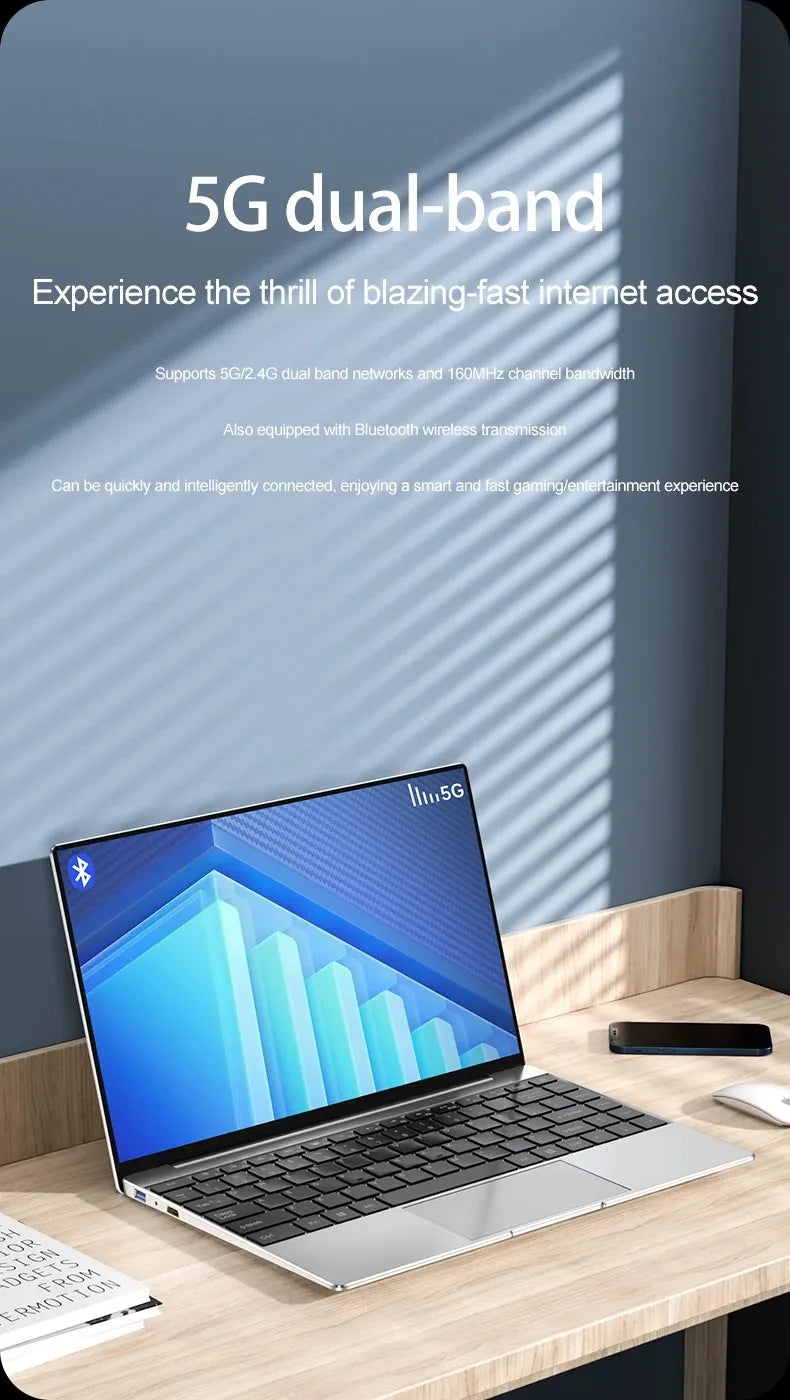 Nouvel Ordinateur Portable Ultra Mince 14.1" 16 Go RAM 2 To SSD Intel N3700 PC Gaming Écran 1920*1080 Ordinateur de Bureau et d'Étude PC Windows 11 Pro