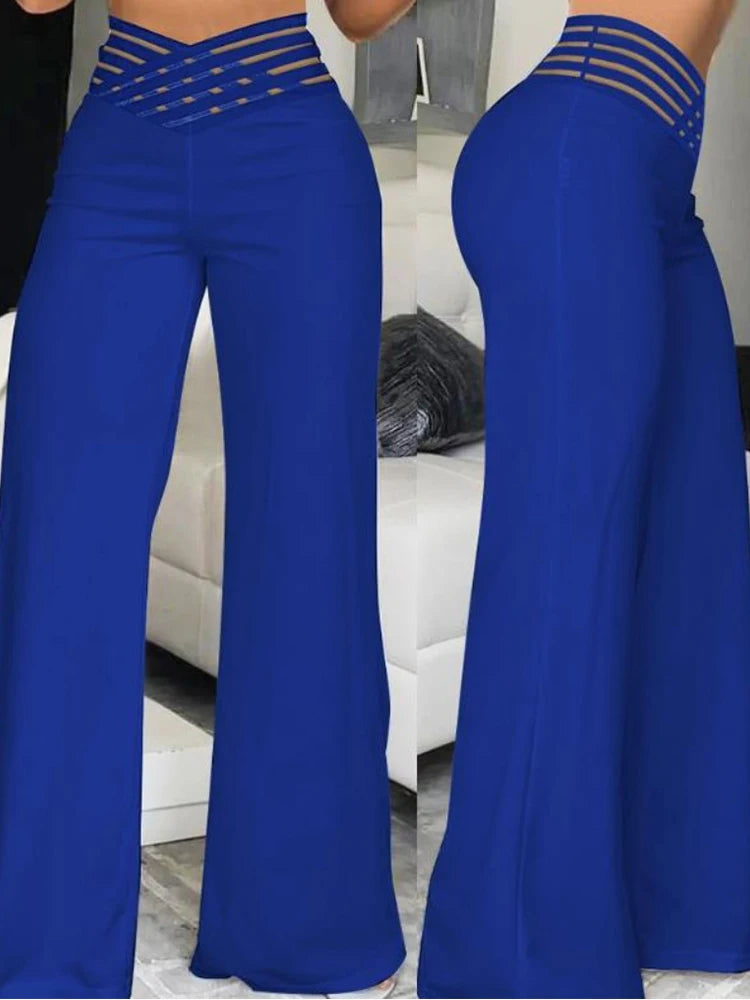 Pantalon évasé ample pour femme 2024, décontracté, croisé, en maille transparente, taille haute, streetwear Y2k, élégant, pour le travail