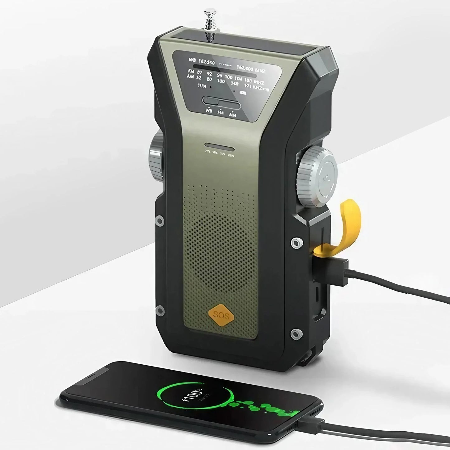 Wetterradio Notfall Multifunktionales Radio FM AM WB Handkurbel Solar USB-Ladefunktion 2000mAh Powerbank LED Taschenlampe
