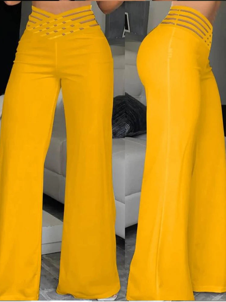 Pantalon évasé ample pour femme 2024, décontracté, croisé, en maille transparente, taille haute, streetwear Y2k, élégant, pour le travail