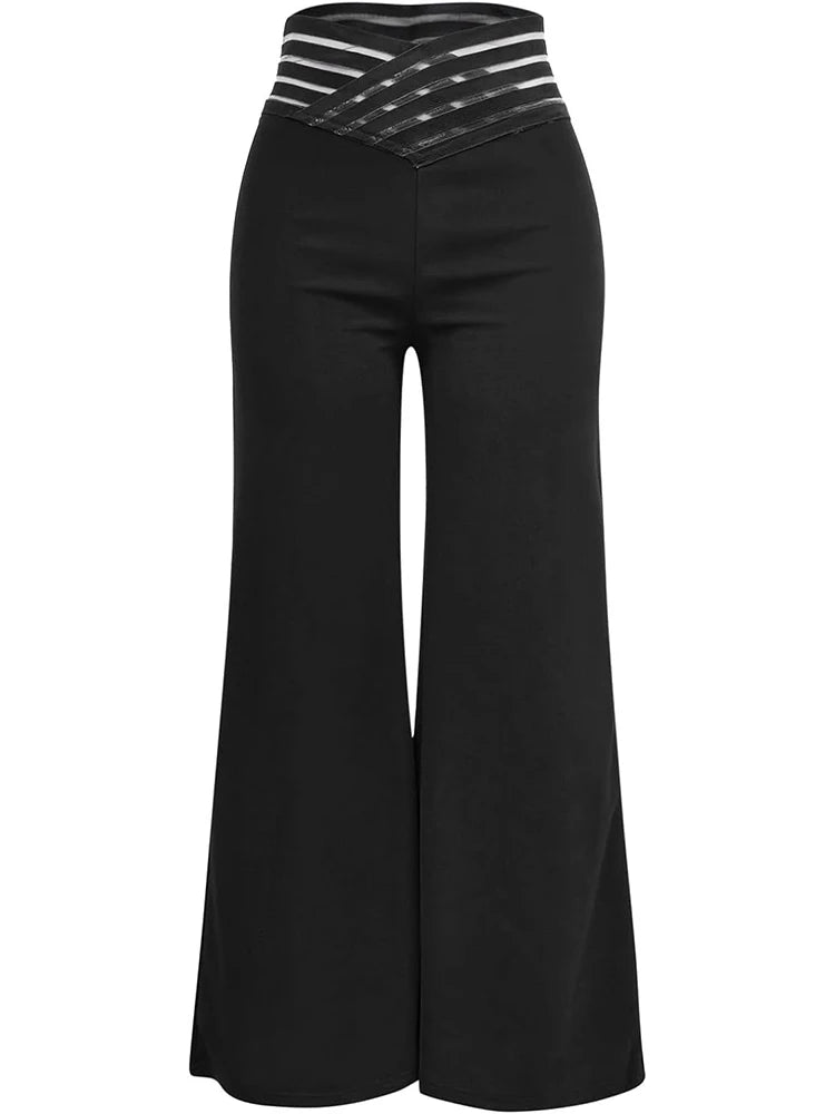 Pantalon évasé ample pour femme 2024, décontracté, croisé, en maille transparente, taille haute, streetwear Y2k, élégant, pour le travail