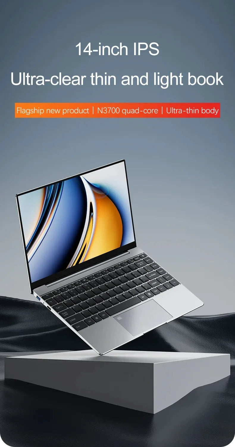 Nouvel Ordinateur Portable Ultra Mince 14.1" 16 Go RAM 2 To SSD Intel N3700 PC Gaming Écran 1920*1080 Ordinateur de Bureau et d'Étude PC Windows 11 Pro