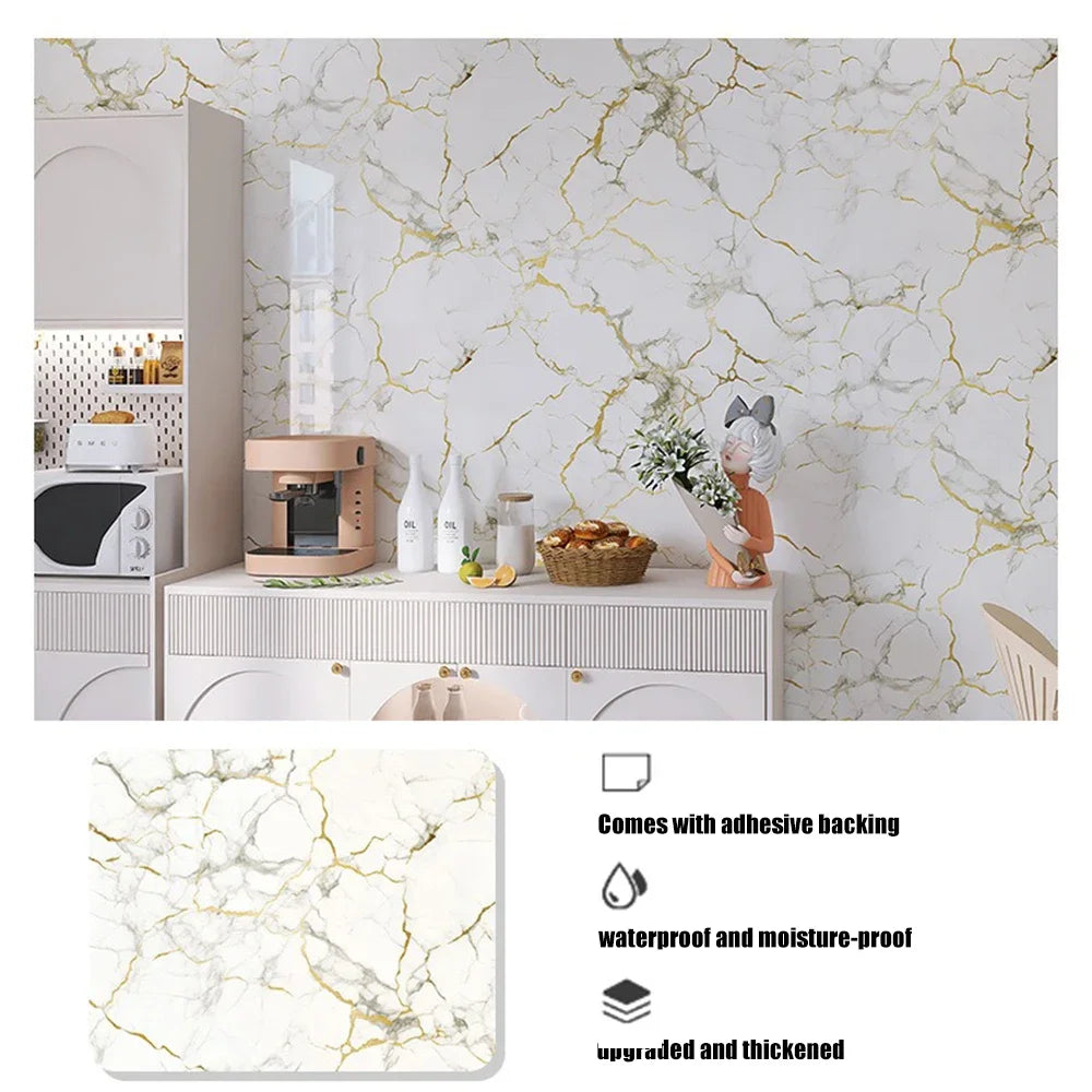 40cm wide marble pattern wall sticker, waterproof stain-resistant oil-resistant PVC self-adhesive wallpaper kitchen wall sticker