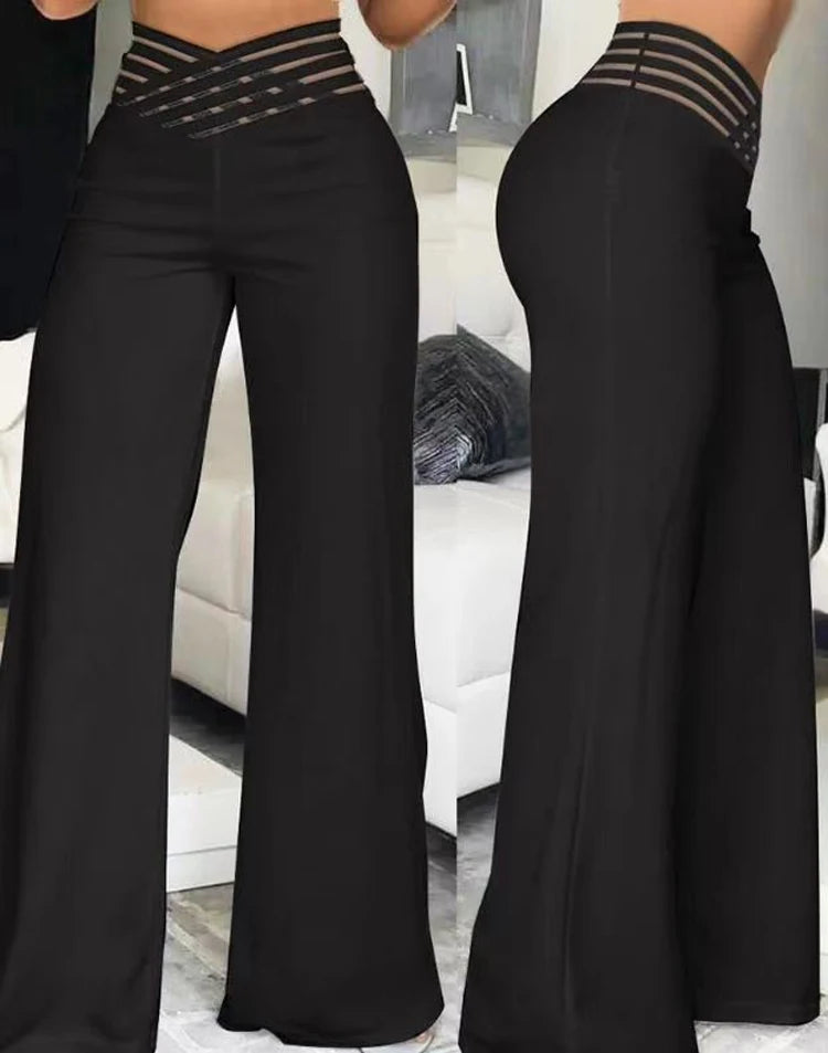 Pantalon évasé ample pour femme 2024, décontracté, croisé, en maille transparente, taille haute, streetwear Y2k, élégant, pour le travail