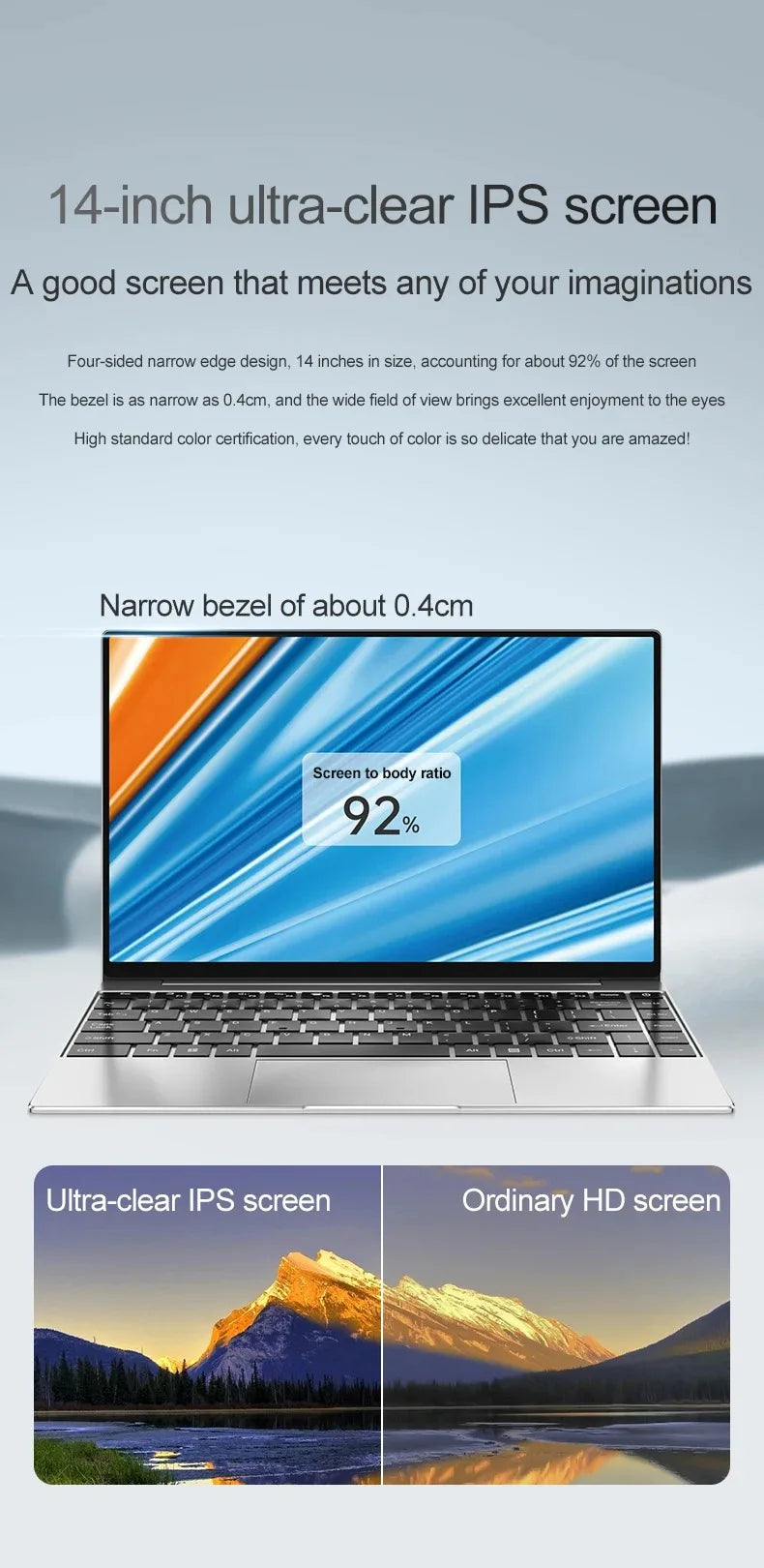 Nouvel Ordinateur Portable Ultra Mince 14.1" 16 Go RAM 2 To SSD Intel N3700 PC Gaming Écran 1920*1080 Ordinateur de Bureau et d'Étude PC Windows 11 Pro