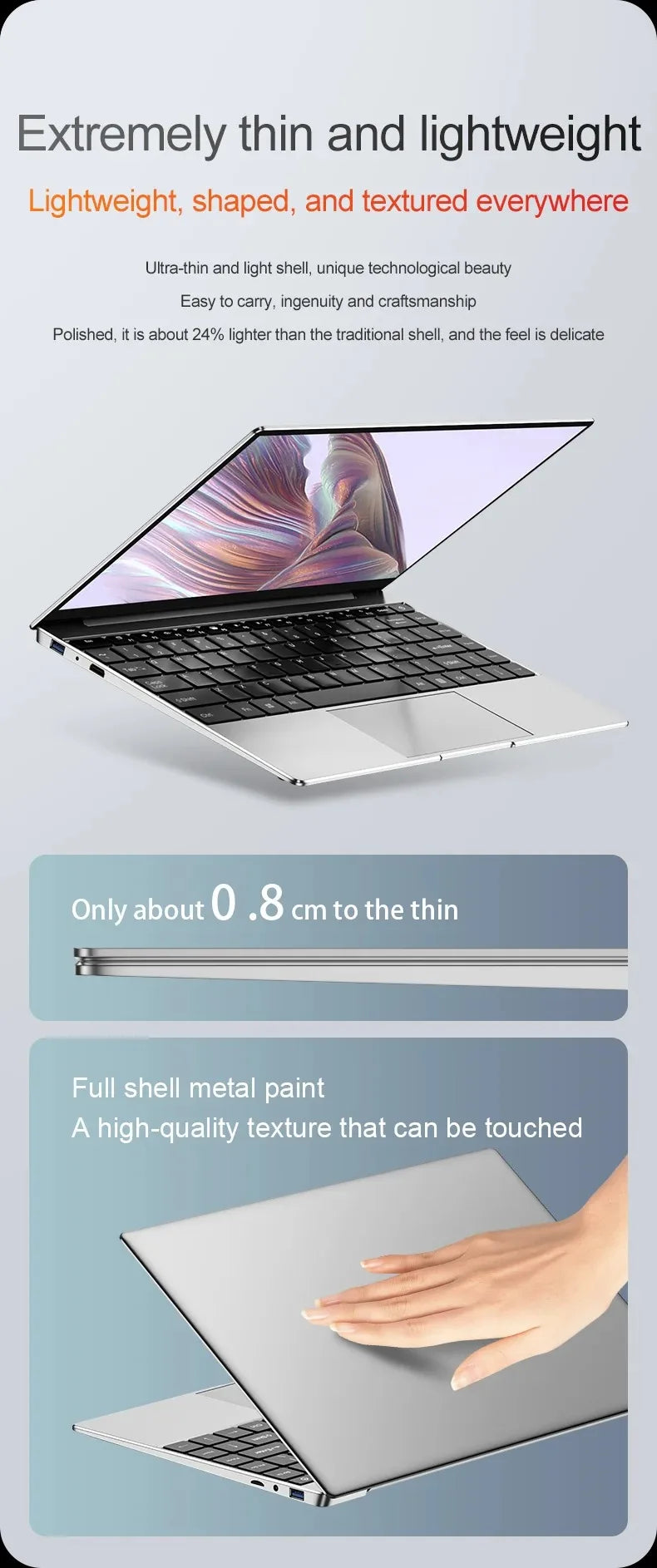 Nouvel Ordinateur Portable Ultra Mince 14.1" 16 Go RAM 2 To SSD Intel N3700 PC Gaming Écran 1920*1080 Ordinateur de Bureau et d'Étude PC Windows 11 Pro