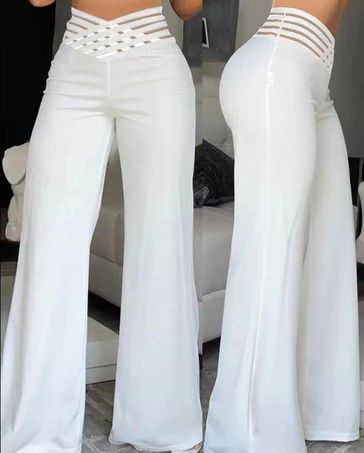 Pantalon évasé ample pour femme 2024, décontracté, croisé, en maille transparente, taille haute, streetwear Y2k, élégant, pour le travail