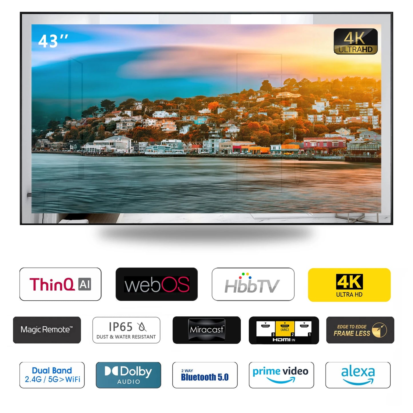 42 inches Smart webOS Mirror Bathroom Waterproof LED TV for SPA Hotel Salon in Wall Vanishing Voice Control WiFi Bluetooth