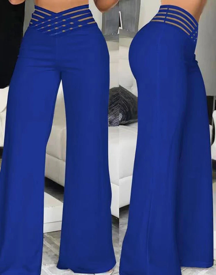 Pantalon évasé ample pour femme 2024, décontracté, croisé, en maille transparente, taille haute, streetwear Y2k, élégant, pour le travail