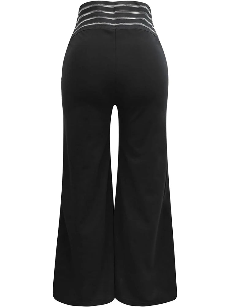 Pantalon évasé ample pour femme 2024, décontracté, croisé, en maille transparente, taille haute, streetwear Y2k, élégant, pour le travail
