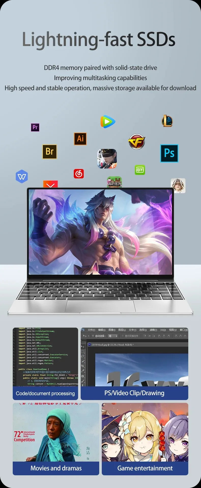 Nouvel Ordinateur Portable Ultra Mince 14.1" 16 Go RAM 2 To SSD Intel N3700 PC Gaming Écran 1920*1080 Ordinateur de Bureau et d'Étude PC Windows 11 Pro