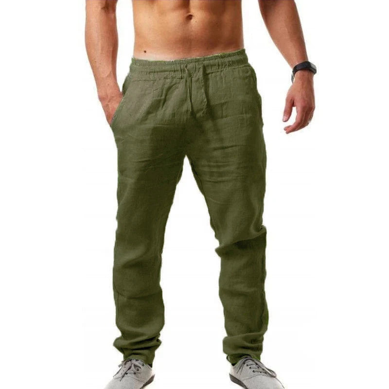 Pantalon Homme en Coton et Lin, Jogging Décontracté, Couleur Unie, Taille Élastique, Coupe Droite et Ample, Sport, Course, Grandes Tailles pour Homme