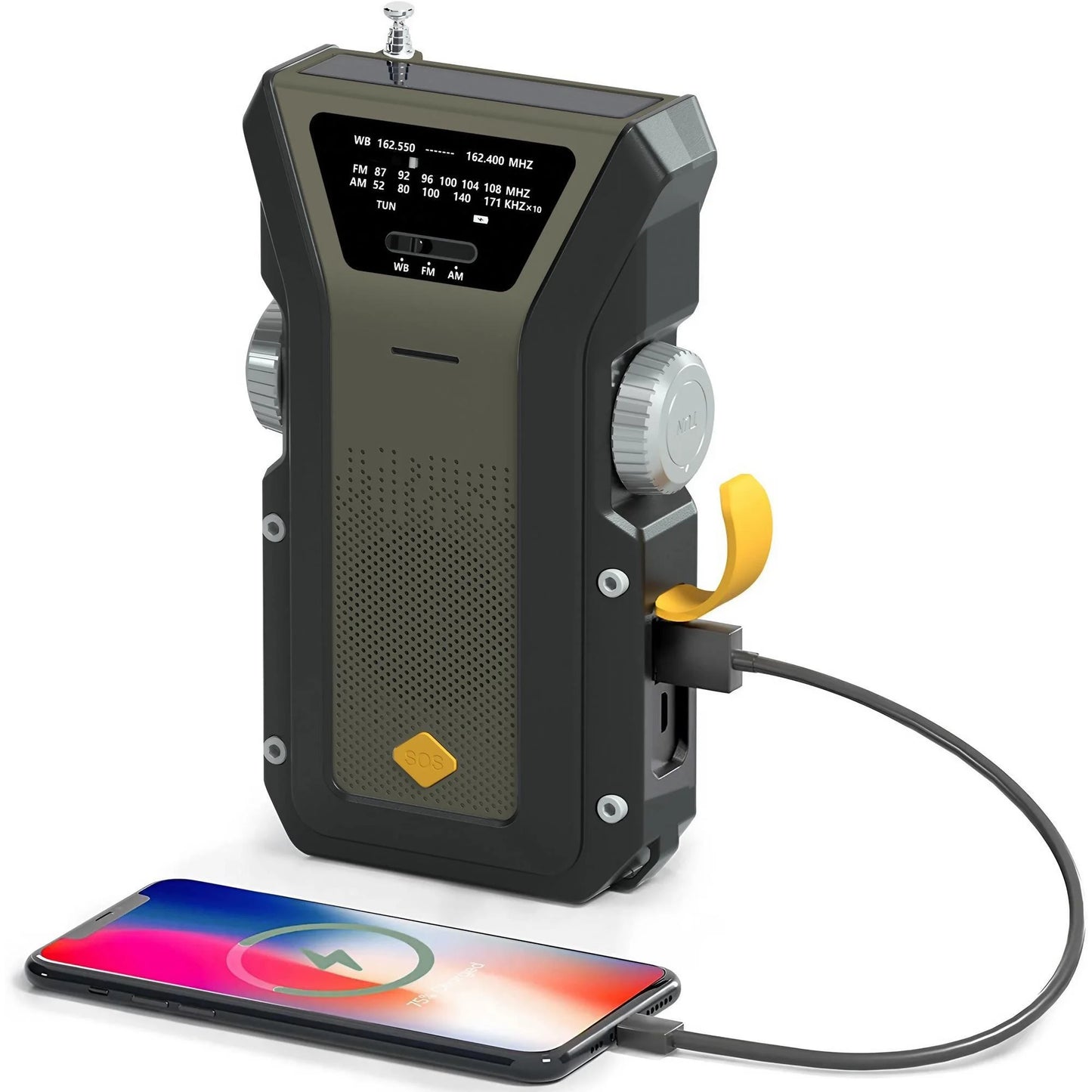 Wetterradio Notfall Multifunktionales Radio FM AM WB Handkurbel Solar USB-Ladefunktion 2000mAh Powerbank LED Taschenlampe