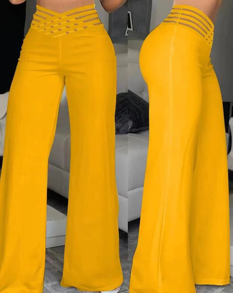 Pantalon évasé ample pour femme 2024, décontracté, croisé, en maille transparente, taille haute, streetwear Y2k, élégant, pour le travail