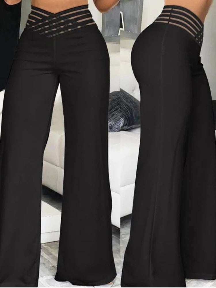Pantalon évasé ample pour femme 2024, décontracté, croisé, en maille transparente, taille haute, streetwear Y2k, élégant, pour le travail