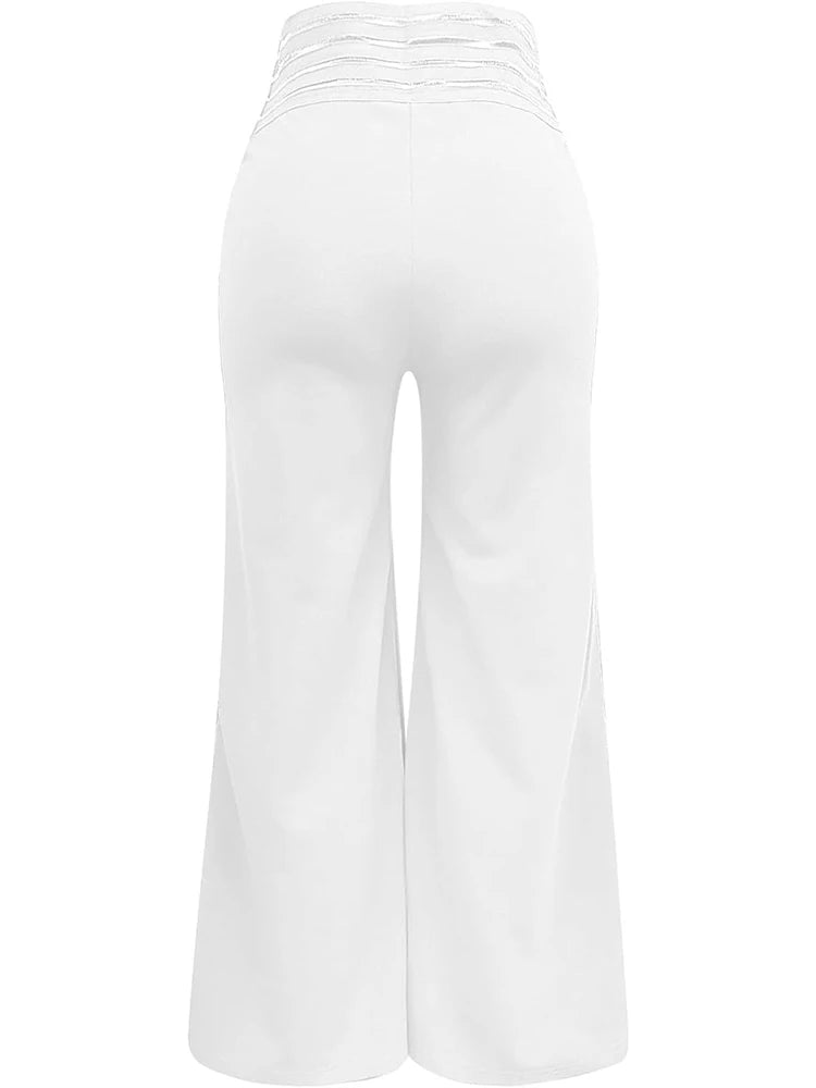 Pantalon évasé ample pour femme 2024, décontracté, croisé, en maille transparente, taille haute, streetwear Y2k, élégant, pour le travail