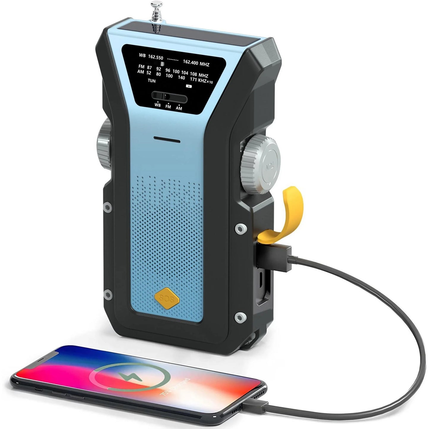 Wetterradio Notfall Multifunktionales Radio FM AM WB Handkurbel Solar USB-Ladefunktion 2000mAh Powerbank LED Taschenlampe