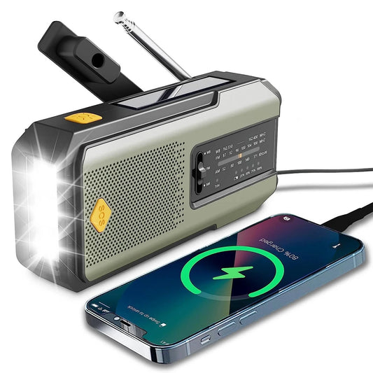 Wetterradio Notfall Multifunktionales Radio FM AM WB Handkurbel Solar USB-Ladefunktion 2000mAh Powerbank LED Taschenlampe