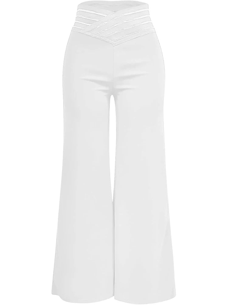 Pantalon évasé ample pour femme 2024, décontracté, croisé, en maille transparente, taille haute, streetwear Y2k, élégant, pour le travail