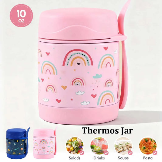 10oz Stainless Steel Thermos Food Jar with Spoon Leakproof Soup Thermos Food Container for Students School Office Travel Kitchen