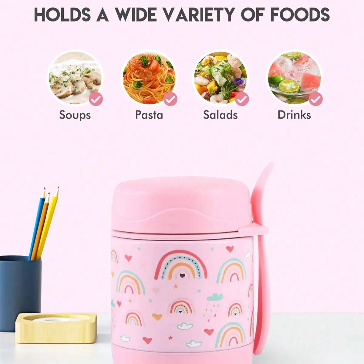 Pot alimentaire isotherme en acier inoxydable de 10 oz avec cuillère, récipient alimentaire isotherme étanche pour la soupe, pour étudiants, école, bureau, voyage, cuisine