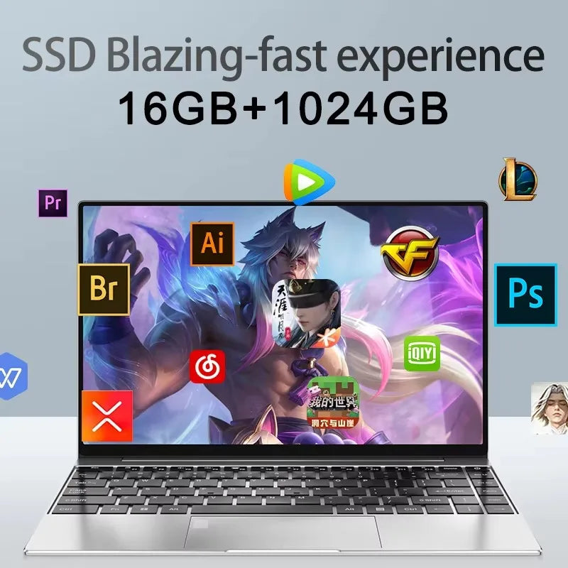 Nouvel Ordinateur Portable Ultra Mince 14.1" 16 Go RAM 2 To SSD Intel N3700 PC Gaming Écran 1920*1080 Ordinateur de Bureau et d'Étude PC Windows 11 Pro