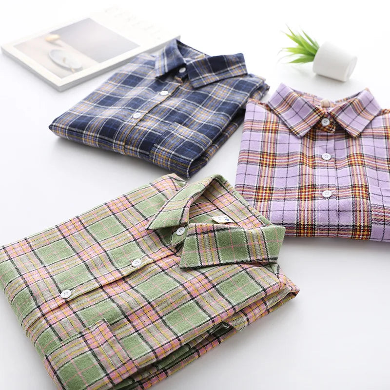 Women's Plaid Shirt 2025 New Ladies Loose Casual Blouse and Tops Fresh College Style Female Long Sleeve Shirts Women Clothes