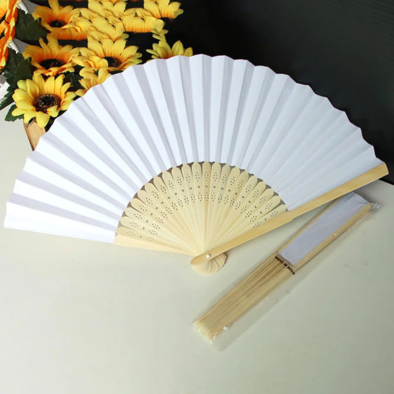 Éventails pliants portables en papier et bambou, blancs, à faire soi-même, pour la calligraphie, la peinture, décoration de mariage, cadeaux de mariage