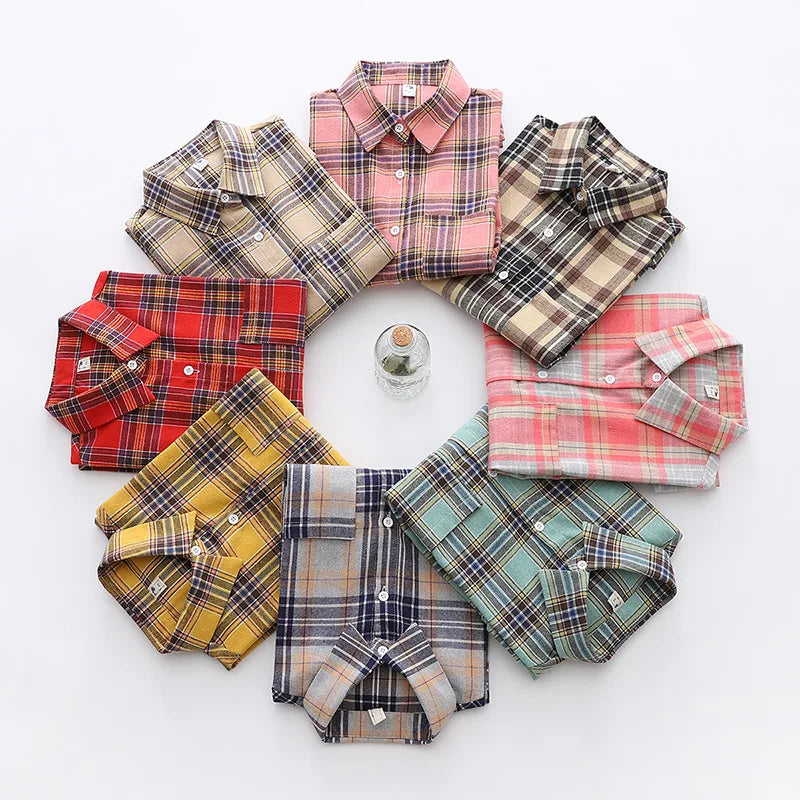 Women's Plaid Shirt 2025 New Ladies Loose Casual Blouse and Tops Fresh College Style Female Long Sleeve Shirts Women Clothes