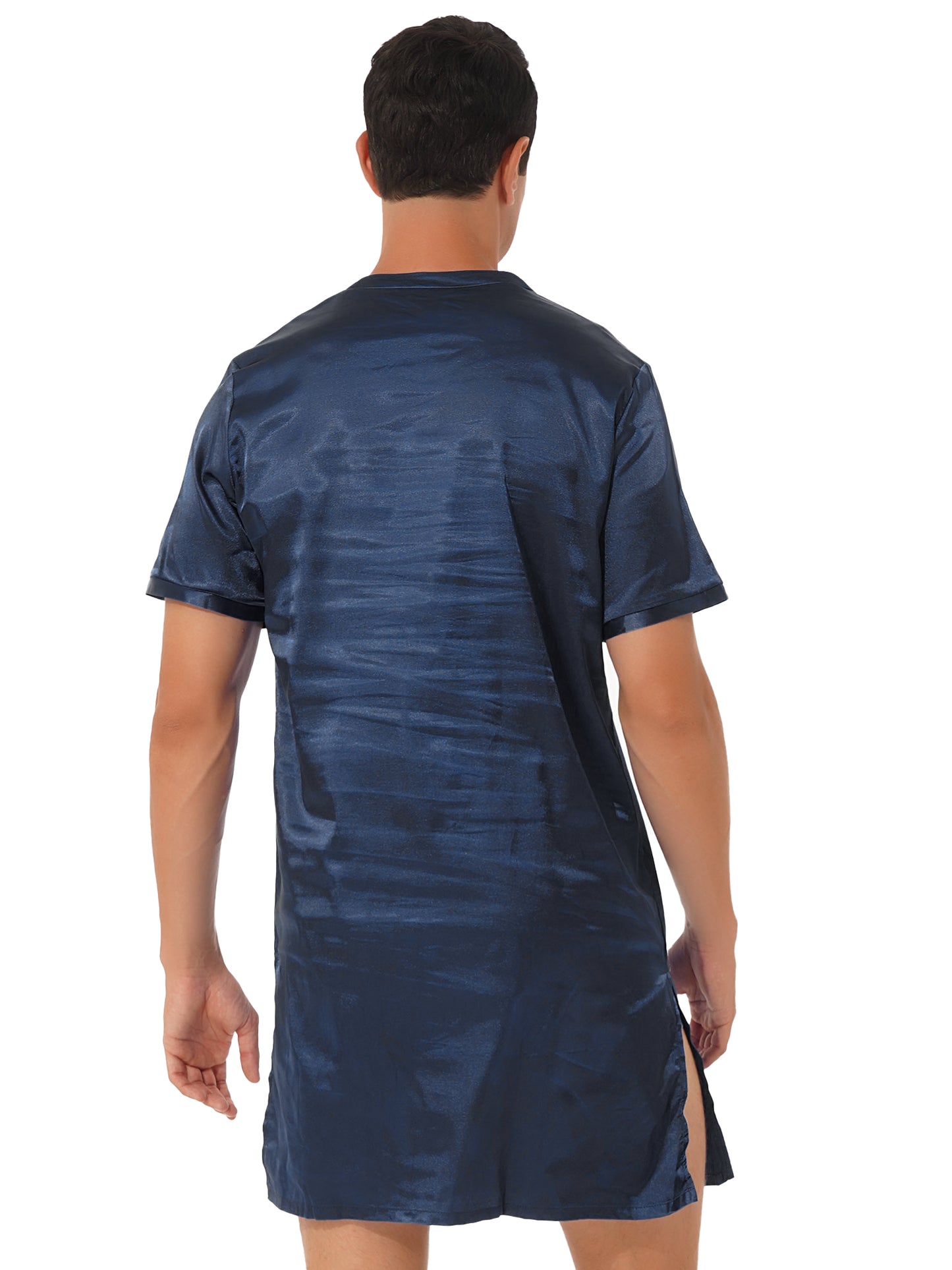 Damen Herren Seidensatin Pyjamas Schlafanzug Kurzarm Nachthemd Kimono Bademantel Schlafrock Morgenmantel Sommer Nachthemd Homewear