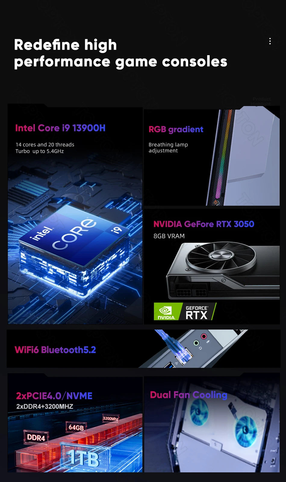 Gaming-PC i9 12900H RTX4060 64GB DDR4 2TB NVME SSD Mini-PC Gamer PC Gaming Minipc Mini-Desktop-Computer