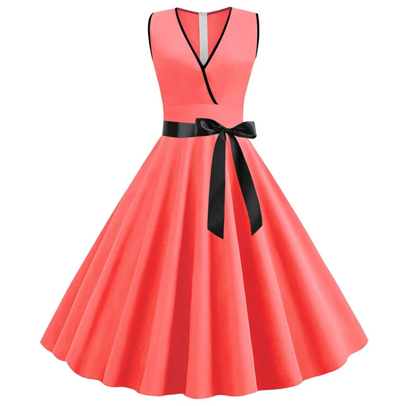 Woman Retro Dresses Audrey Hepburn 1950s 60s Rockabilly Polka Dot Bow Pinup Ball Grown Party Robe  Vestidos